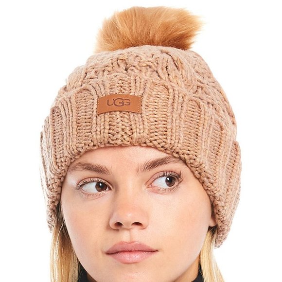 ugg cable knit beanie with faux fur pom